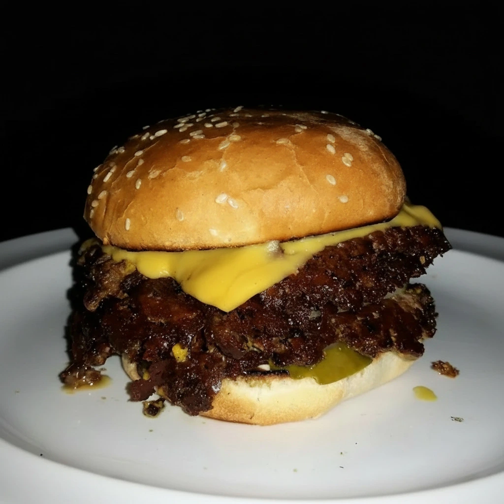 Amateur phone photo of a cheeseburger before AI enhancement